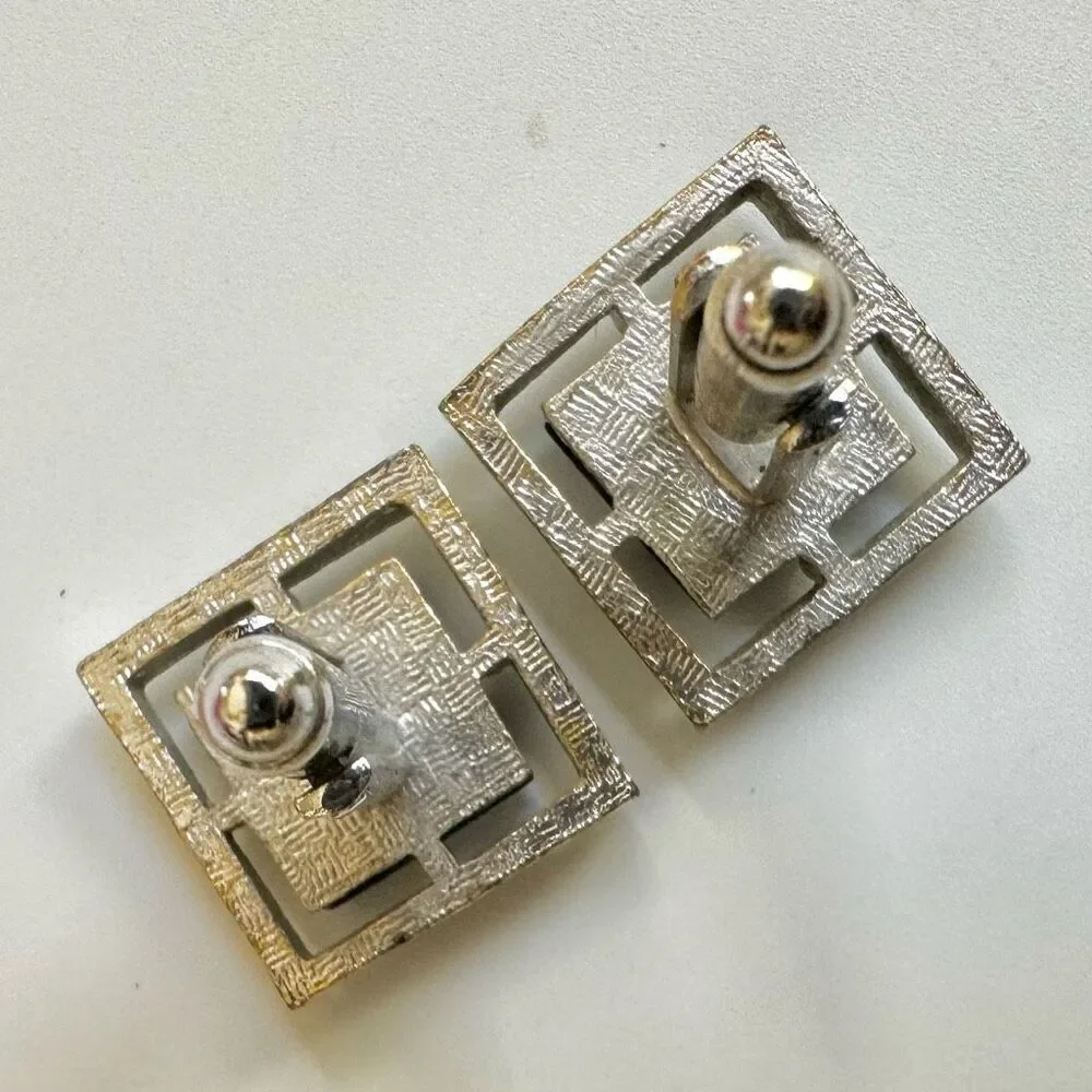 Silver tone Square  Black  vintage cuff links
